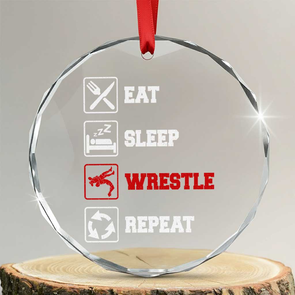 Eat Sleep Wrestle Repeat Crystal Glass Ornament Funny Wrestling Gym TS10 Transparent Glass 3'' Circle Print Your Wear