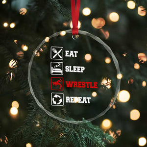 Eat Sleep Wrestle Repeat Crystal Glass Ornament Funny Wrestling Gym TS10 Print Your Wear