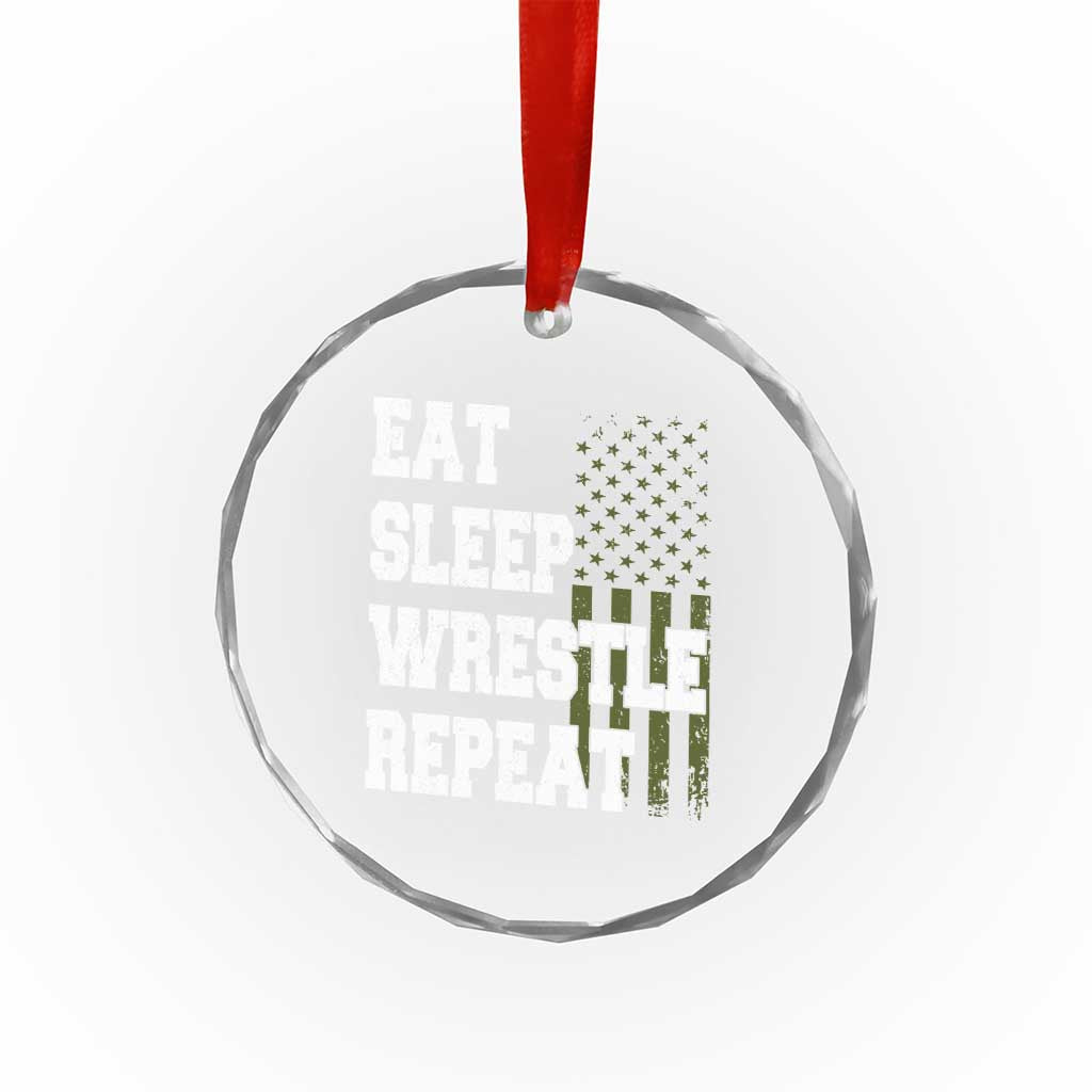 Eat Sleep Wrestle Repeat Crystal Glass Ornament Funny Wrestling Gym American Flag TS10 Print Your Wear