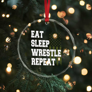 Eat Sleep Wrestle Repeat Crystal Glass Ornament Funny Wrestling Gym American Flag TS10 Print Your Wear