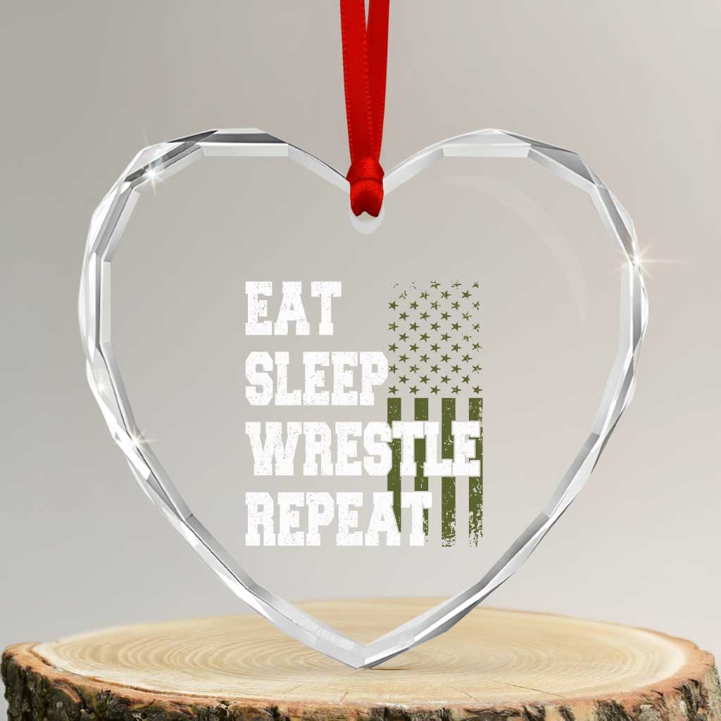 Eat Sleep Wrestle Repeat Heart Crystal Glass Ornament Funny Wrestling Gym American Flag TS10 Transparent Glass 3'' Heart Print Your Wear