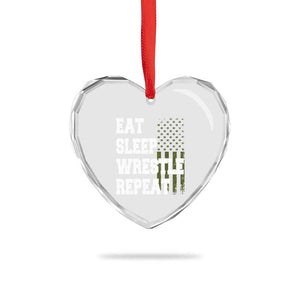 Eat Sleep Wrestle Repeat Heart Crystal Glass Ornament Funny Wrestling Gym American Flag TS10 Print Your Wear