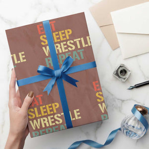 Eat Sleep Wrestle Repeat Wrapping Paper Roll Cool Wrestling TS10 Mocha Print Your Wear