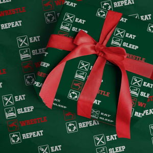 Eat Sleep Wrestle Repeat Wrapping Paper Roll Funny Wrestling Gym TS10 Green Print Your Wear