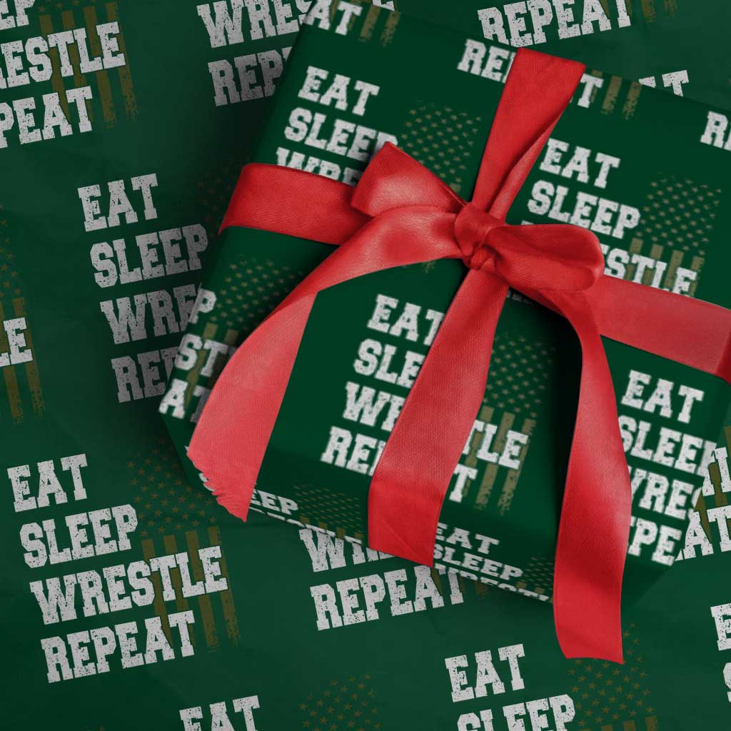 Eat Sleep Wrestle Repeat Wrapping Paper Roll Funny Wrestling Gym American Flag TS10 Green Print Your Wear