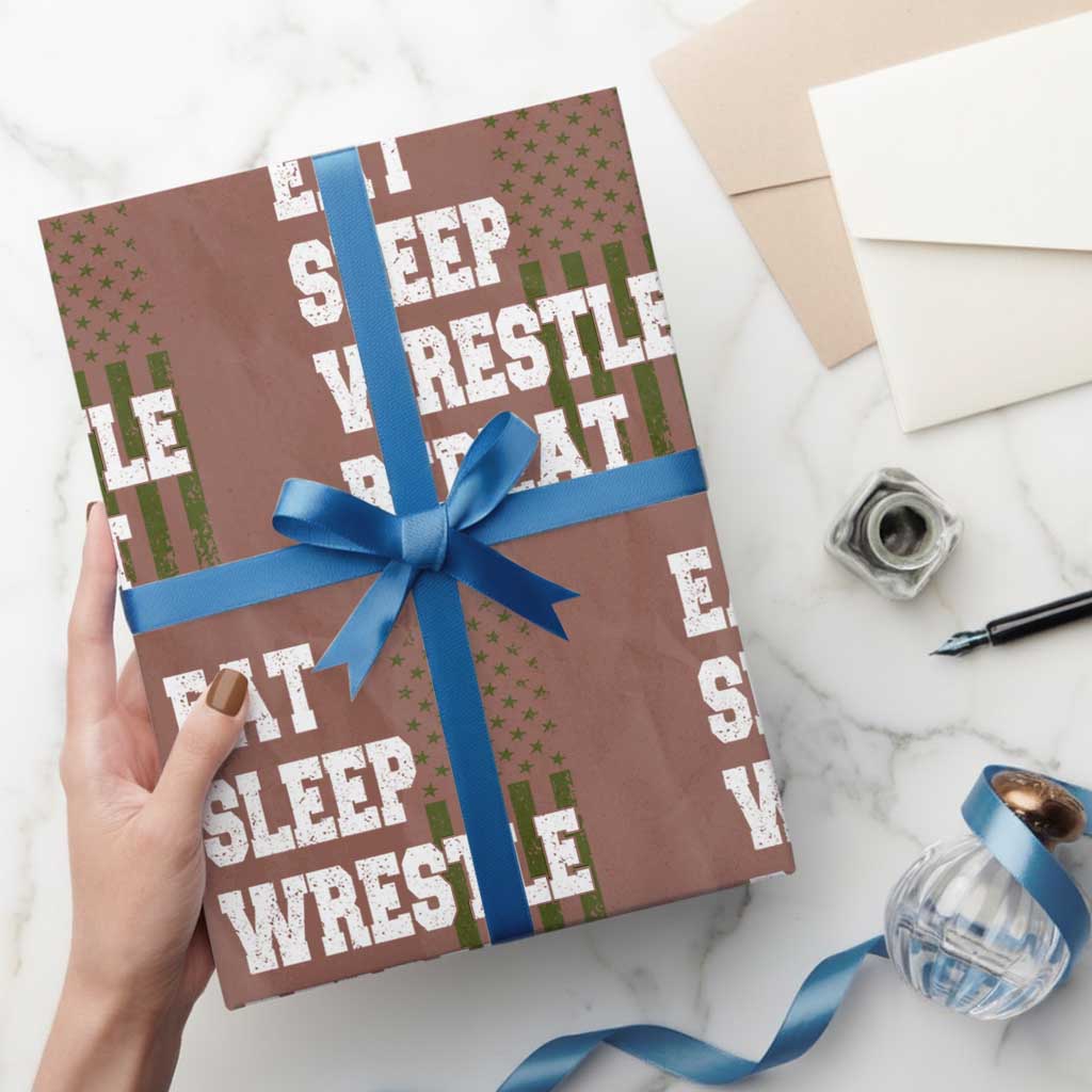 Eat Sleep Wrestle Repeat Wrapping Paper Roll Funny Wrestling Gym American Flag TS10 Mocha Print Your Wear