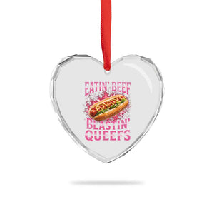 Eatin Beef Blastin' Queefs Funny Embarrassing Hot Dog Retro Bootleg Heart Crystal Glass Ornament