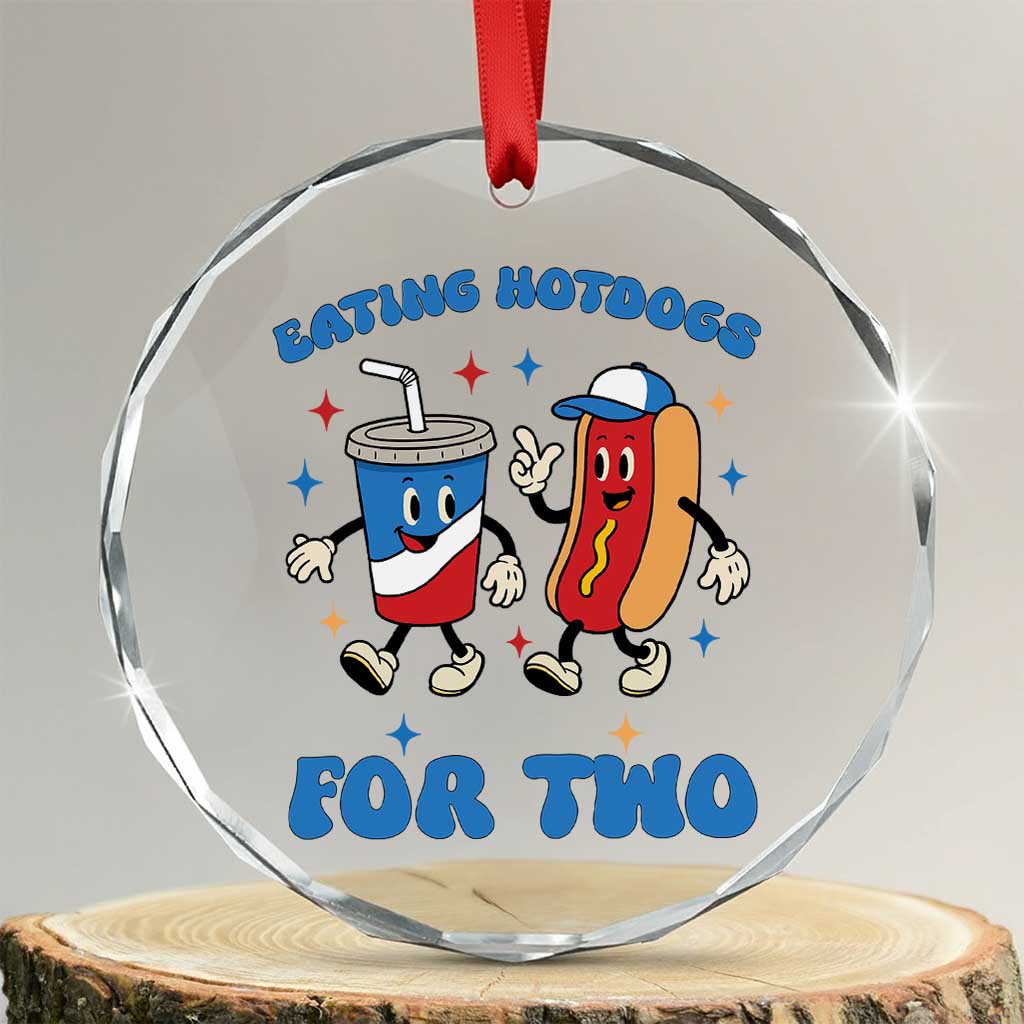 Eating Hotdogs for Two Crystal Glass Ornament Cute Pregnancy Announcement Patriotic 4th Of July - Print Your Wear