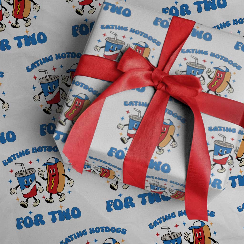 Eating Hotdogs for Two Wrapping Paper Roll Cute Pregnancy Announcement Patriotic 4th Of July TS02 White Print Your Wear