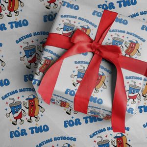 Eating Hotdogs for Two Wrapping Paper Roll Cute Pregnancy Announcement Patriotic 4th Of July TS02 White Print Your Wear