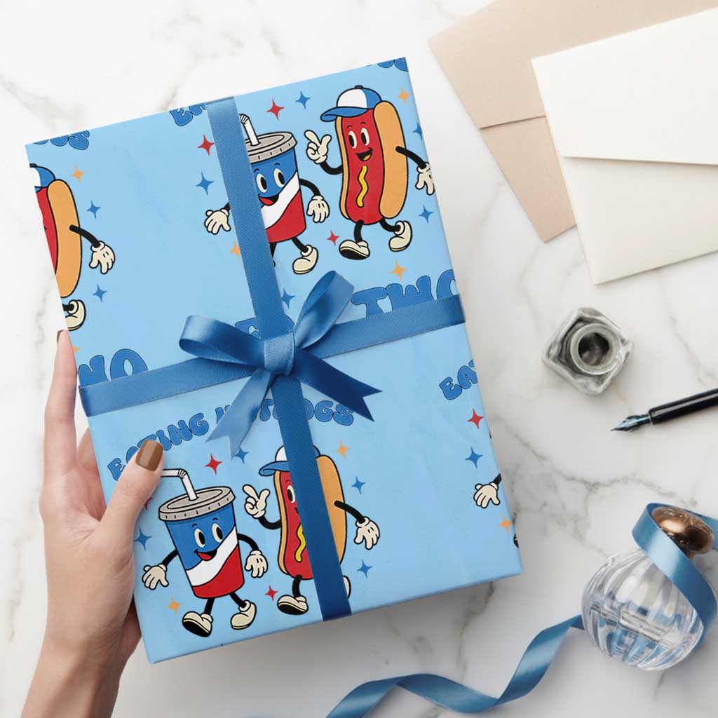 Eating Hotdogs for Two Wrapping Paper Roll Cute Pregnancy Announcement Patriotic 4th Of July TS02 Light Blue Print Your Wear