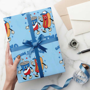 Eating Hotdogs for Two Wrapping Paper Roll Cute Pregnancy Announcement Patriotic 4th Of July TS02 Light Blue Print Your Wear