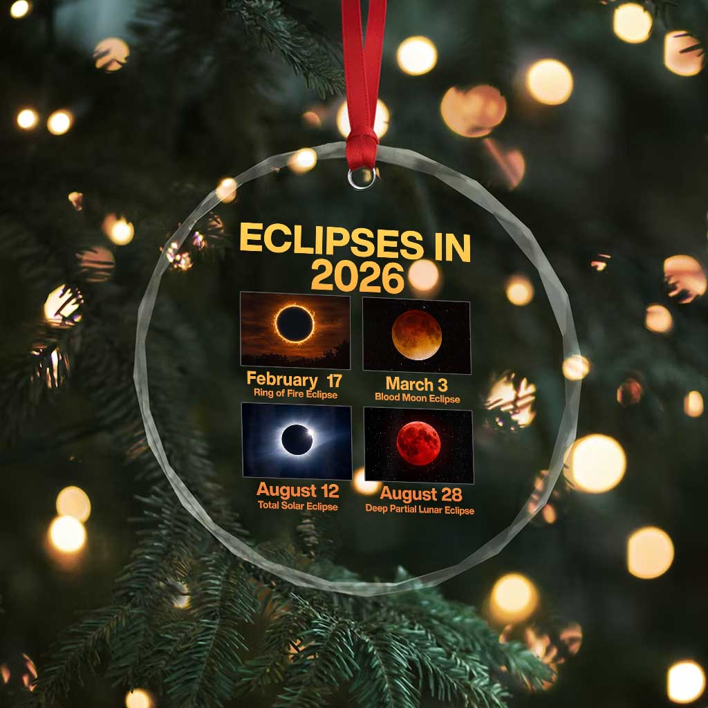 Eclipses in 2026 Celestial Calendar Infographic Crystal Glass Ornament Space Nerd Astronomy Gift Astrology Lover TS02 Print Your Wear