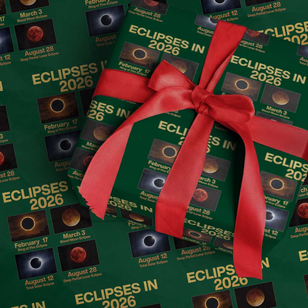 Eclipses in 2026 Celestial Calendar Infographic Wrapping Paper Roll Space Nerd Astronomy Gift Astrology Lover TS02 Green Print Your Wear