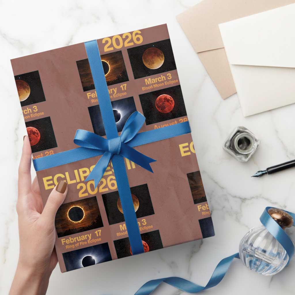 Eclipses in 2026 Celestial Calendar Infographic Wrapping Paper Roll Space Nerd Astronomy Gift Astrology Lover TS02 Mocha Print Your Wear