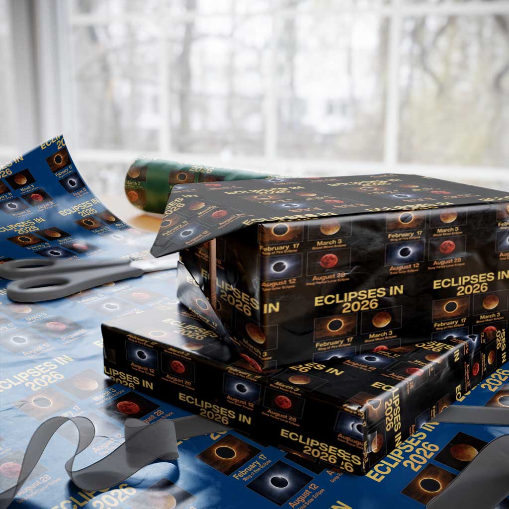 Eclipses in 2026 Celestial Calendar Infographic Wrapping Paper Roll Space Nerd Astronomy Gift Astrology Lover TS02 Black Print Your Wear