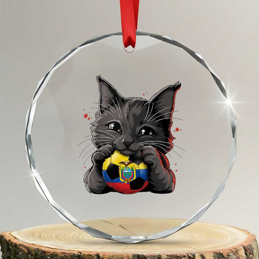 Ecuador Black Cat Soccer Game Day Crystal Glass Ornament Cat Lover Gift TS12 Transparent Glass 3'' Circle Print Your Wear