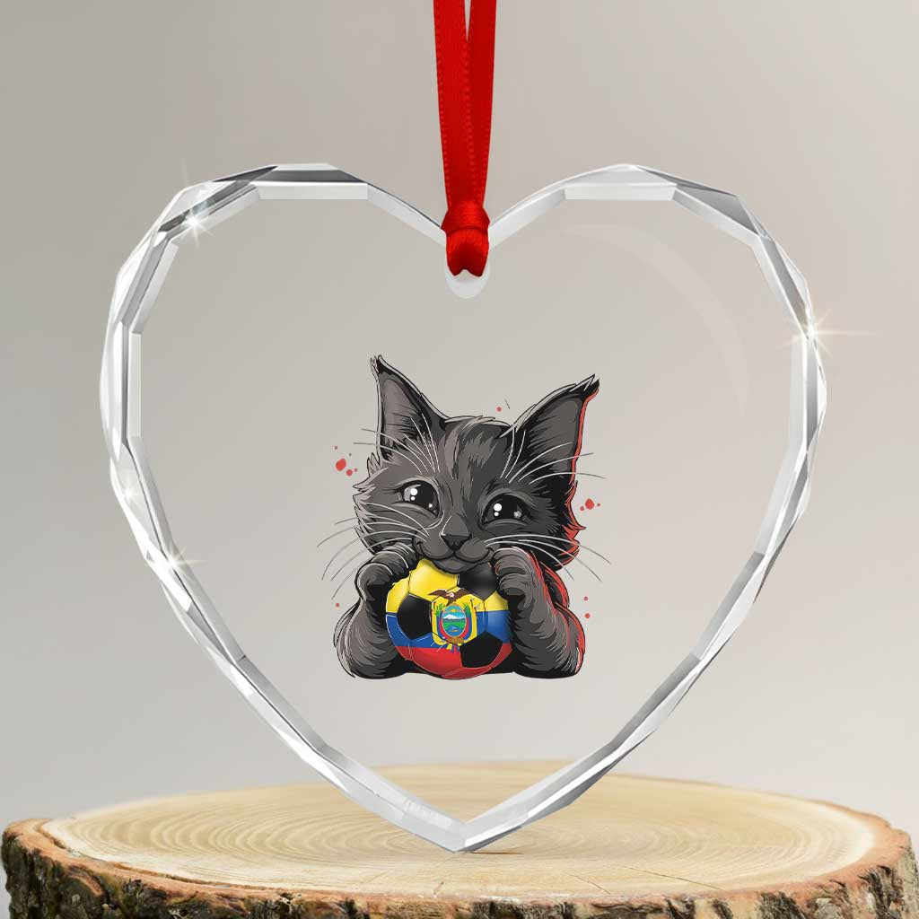 Ecuador Black Cat Soccer Game Day Heart Crystal Glass Ornament Cat Lover Gift