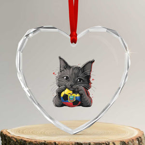 Ecuador Black Cat Soccer Game Day Heart Crystal Glass Ornament Cat Lover Gift