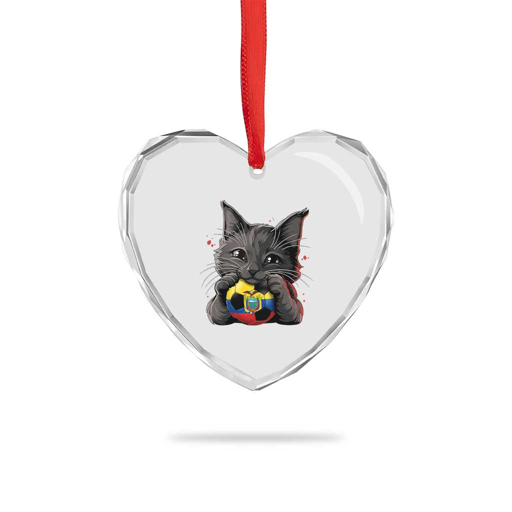 Ecuador Black Cat Soccer Game Day Heart Crystal Glass Ornament Cat Lover Gift