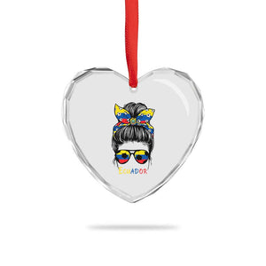 Ecuador Soccer Heart Crystal Glass Ornament Chica Ecuatoriana Pride Game Day Gift