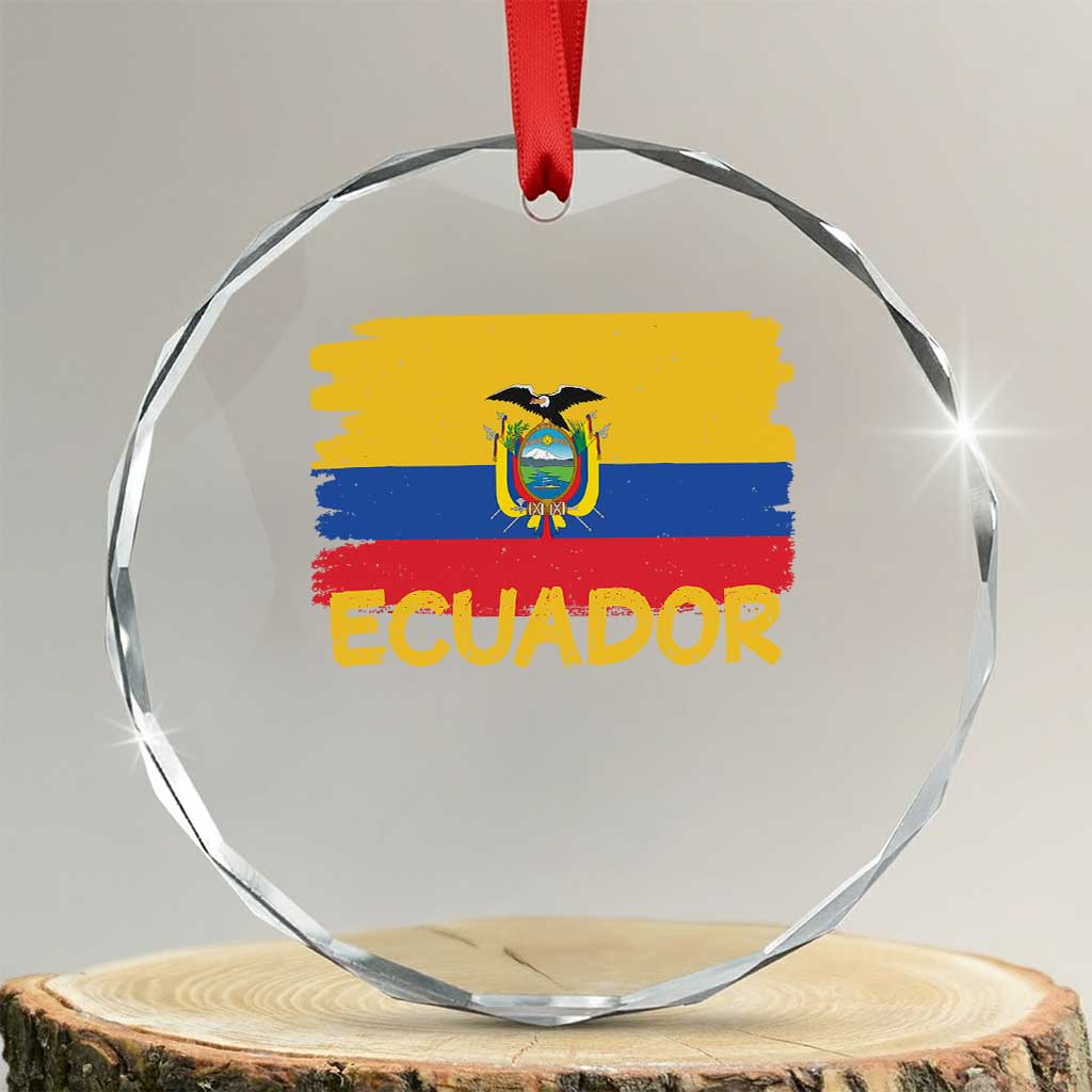 Ecuadorian Heritage Brushstroke Ecuador Flag Graphic Crystal Glass Ornament TS11 Transparent Glass 3'' Circle Print Your Wear