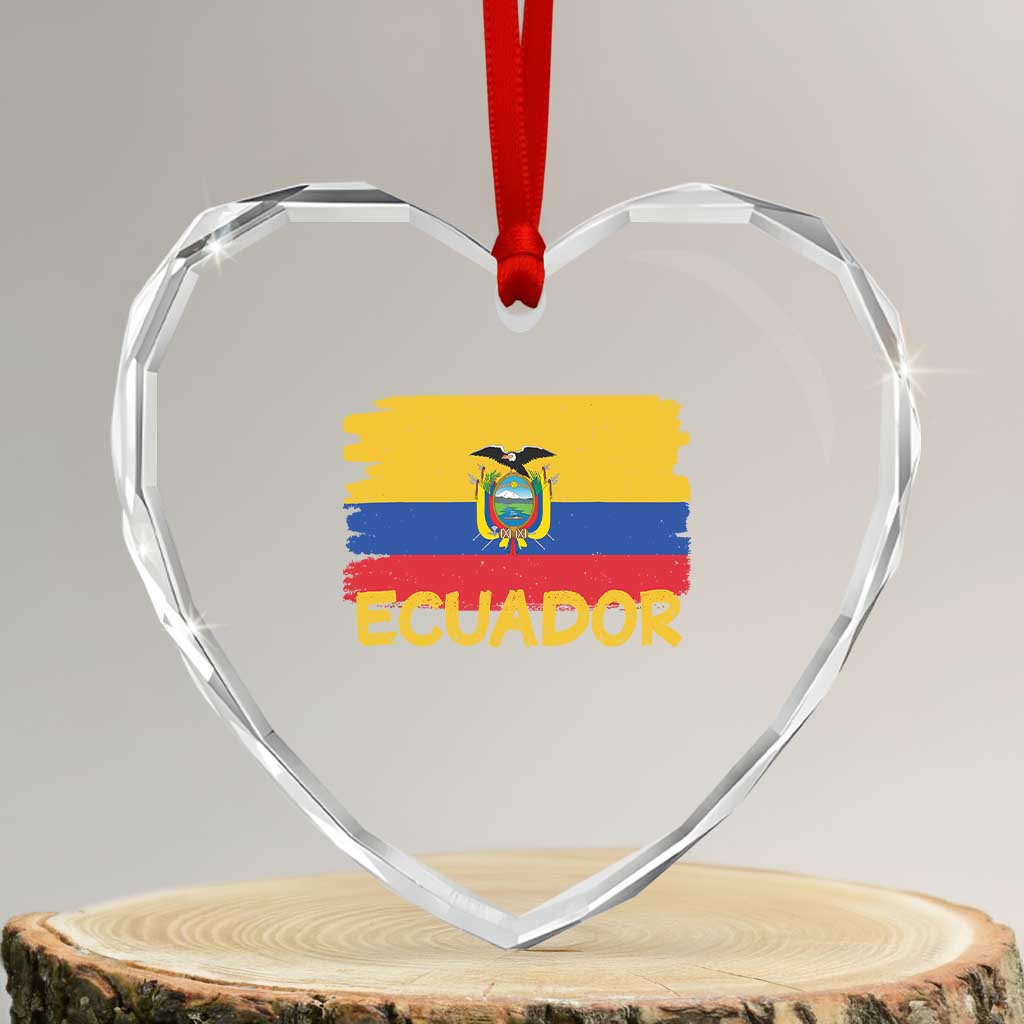 Ecuadorian Heritage Brushstroke Ecuador Flag Graphic Heart Crystal Glass Ornament TS11 Transparent Glass 3'' Heart Print Your Wear