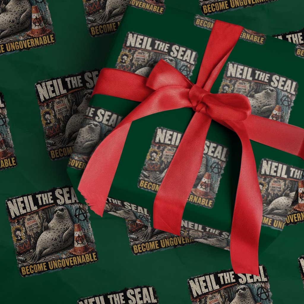 Edgy Neil the Seal Become Ungovernable Graffiti Graphic Wrapping Paper Roll Sarcastic Rebel Viral Chaotic Elephant Seal Sunglasses Meme TS02 Green Print Your Wear
