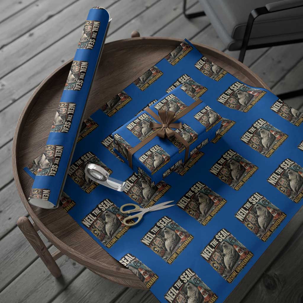 Edgy Neil the Seal Become Ungovernable Graffiti Graphic Wrapping Paper Roll Sarcastic Rebel Viral Chaotic Elephant Seal Sunglasses Meme TS02 Blue Print Your Wear
