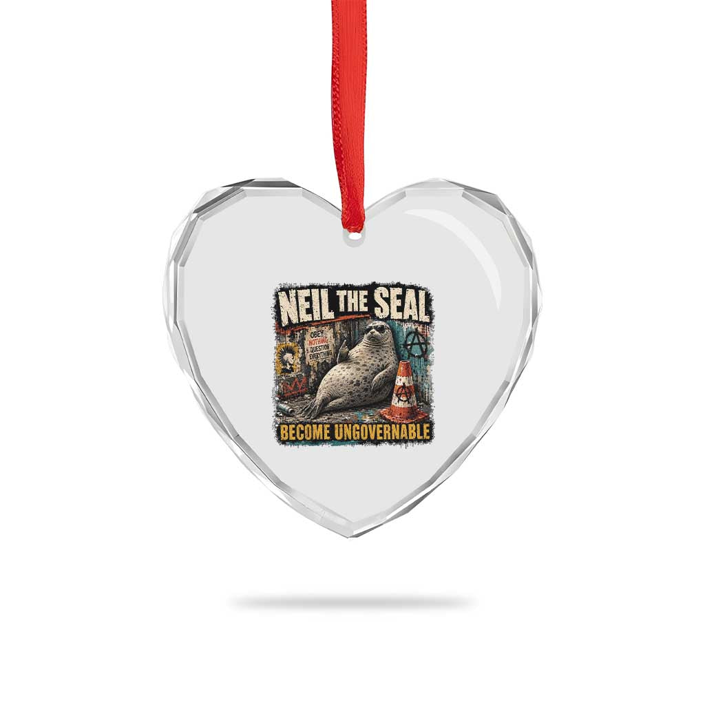 Edgy Neil the Seal Become Ungovernable Graffiti Graphic Heart Crystal Glass Ornament Sarcastic Rebel Viral Chaotic Elephant Seal Sunglasses Meme TS02 Print Your Wear