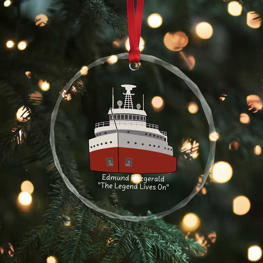 Edmund Fitzgerald Tribute Crystal Glass Ornament The Legend Lives On Great Lakes Freighter Memorial TS02 Print Your Wear