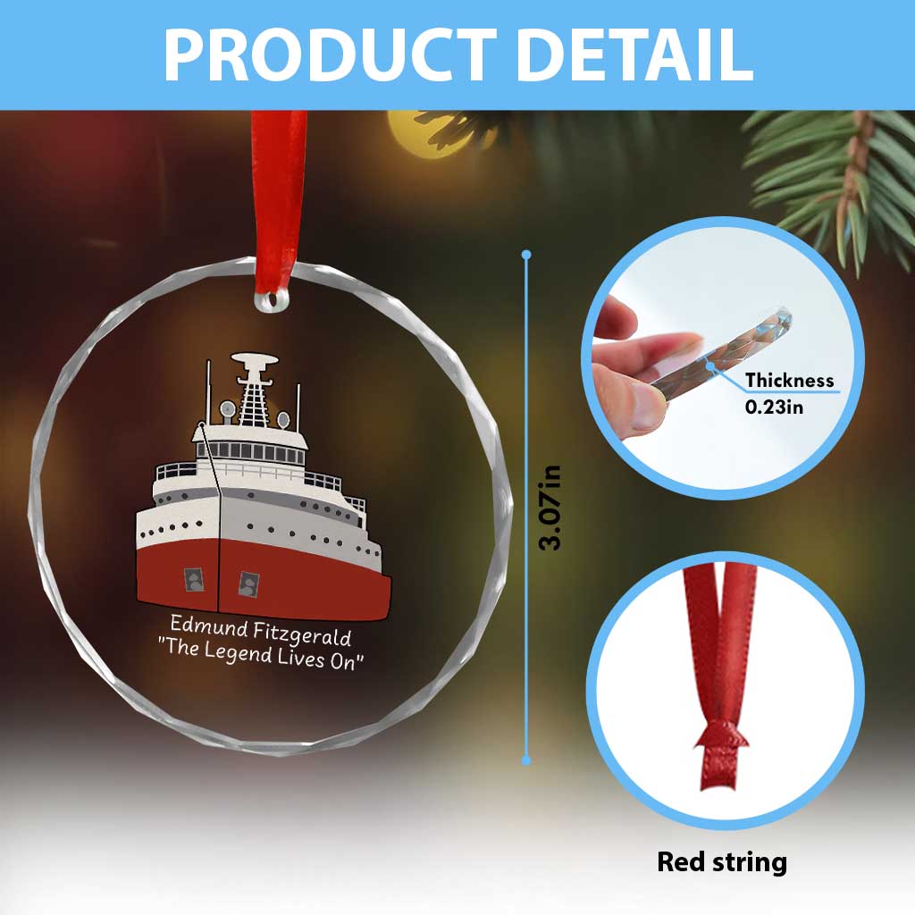 Edmund Fitzgerald Tribute Crystal Glass Ornament The Legend Lives On Great Lakes Freighter Memorial TS02 Print Your Wear