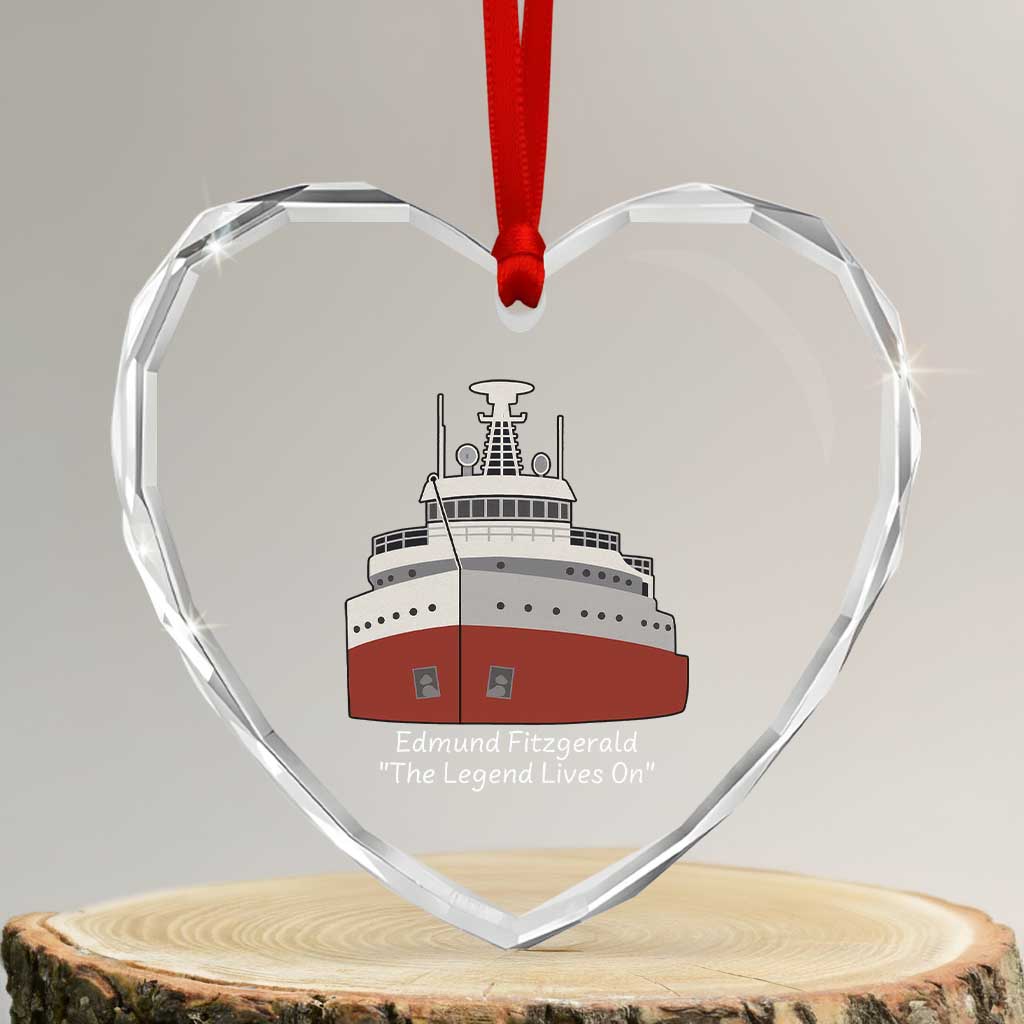 Edmund Fitzgerald Tribute Heart Crystal Glass Ornament The Legend Lives On Great Lakes Freighter Memorial TS02 Transparent Glass 3'' Heart Print Your Wear
