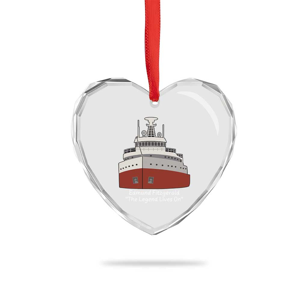 Edmund Fitzgerald Tribute Heart Crystal Glass Ornament The Legend Lives On Great Lakes Freighter Memorial TS02 Print Your Wear
