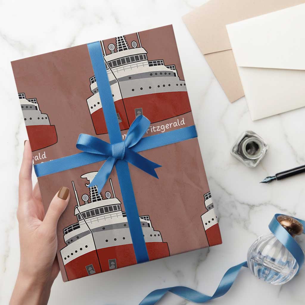 Edmund Fitzgerald Tribute Wrapping Paper Roll The Legend Lives On Great Lakes Freighter Memorial TS02 Mocha Print Your Wear