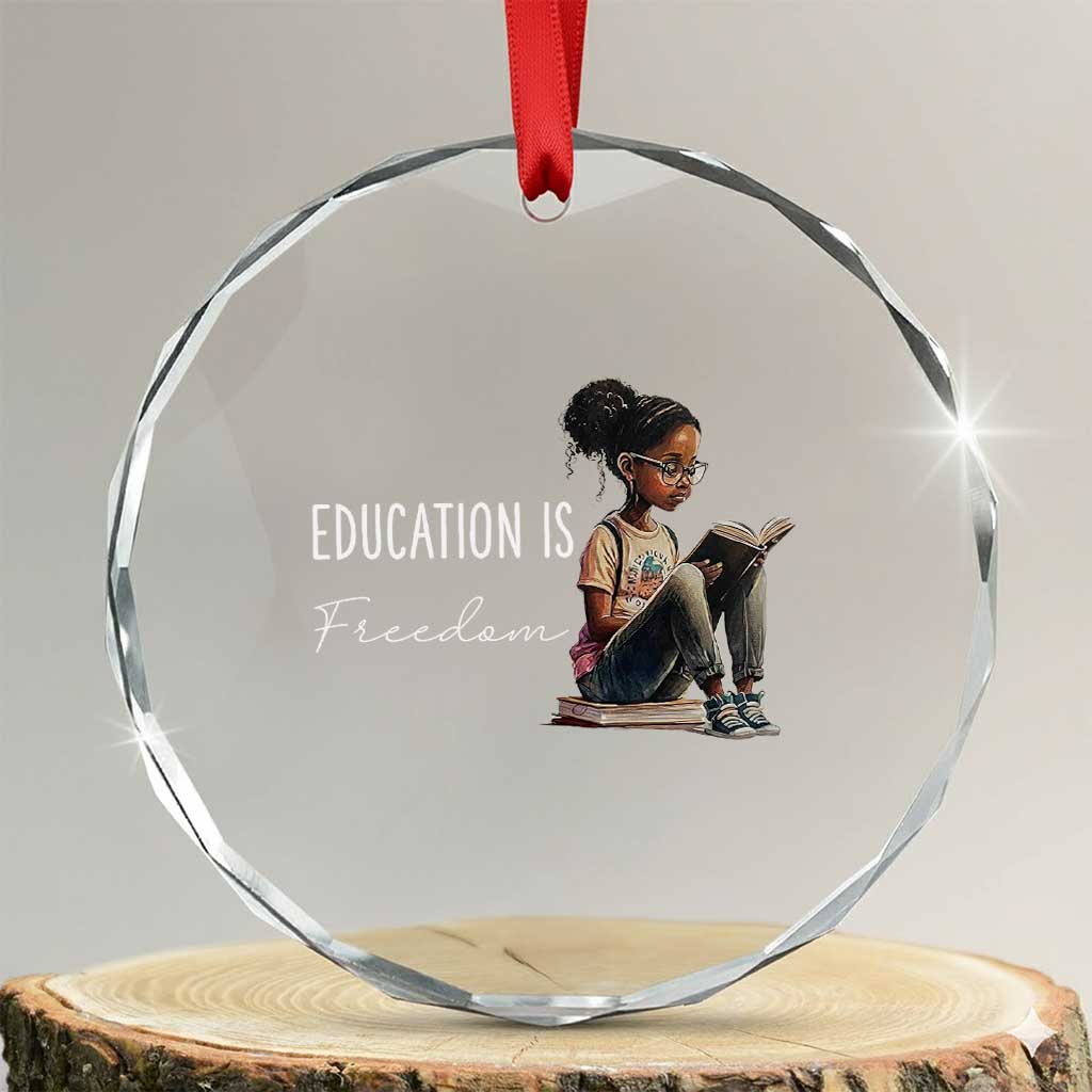 Education Freedom Crystal Glass Ornament Black Teacher Books TS14 Transparent Glass 3'' Circle Print Your Wear