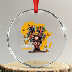 Education Is Freedom Crystal Glass Ornament Black Teacher Books Black History Month TS02 Transparent Glass 3'' Circle Print Your Wear