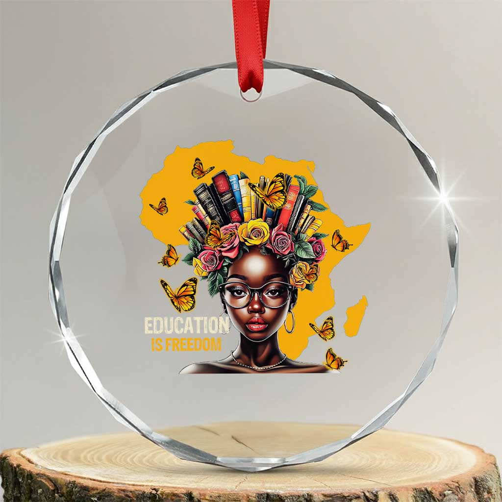 Education Is Freedom Crystal Glass Ornament Black Teacher Books Black History Month TS02 Transparent Glass 3'' Circle Print Your Wear