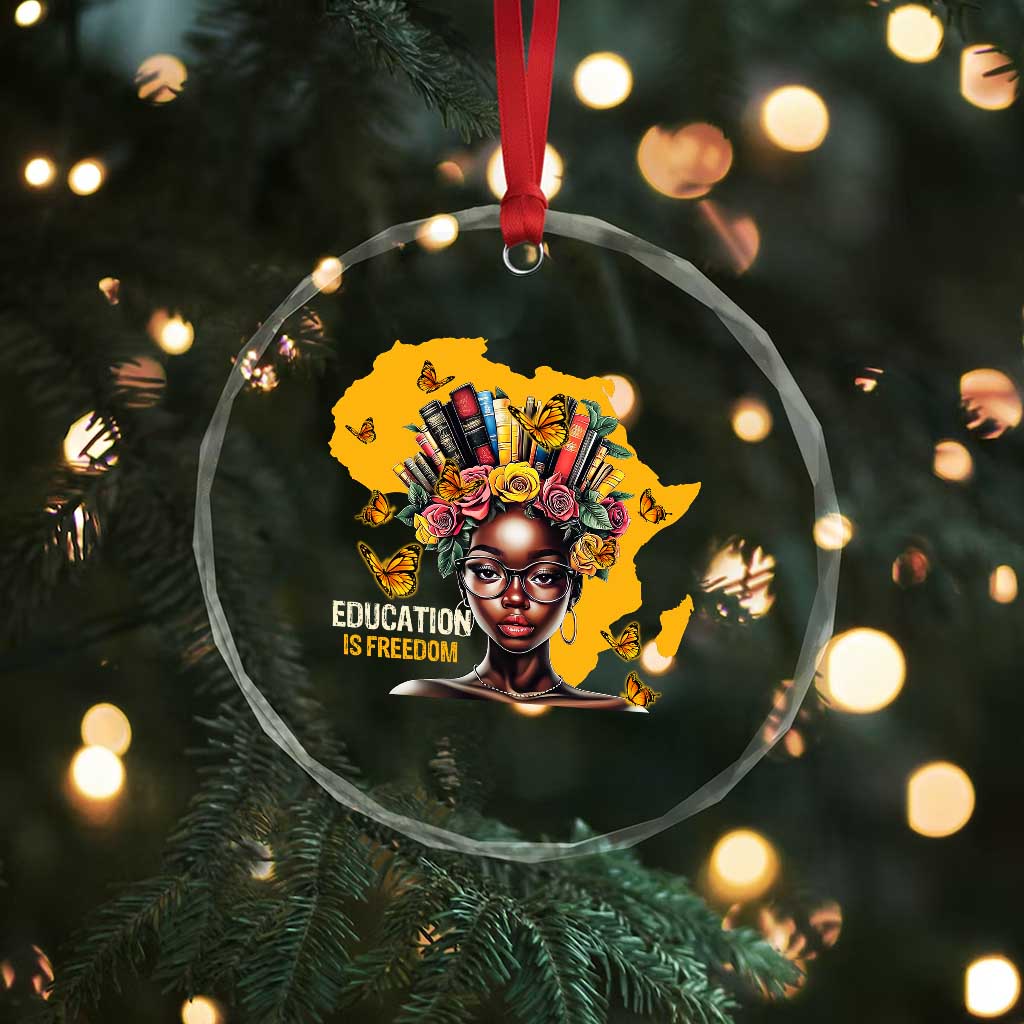 Education Is Freedom Crystal Glass Ornament Black Teacher Books Black History Month TS02 Print Your Wear