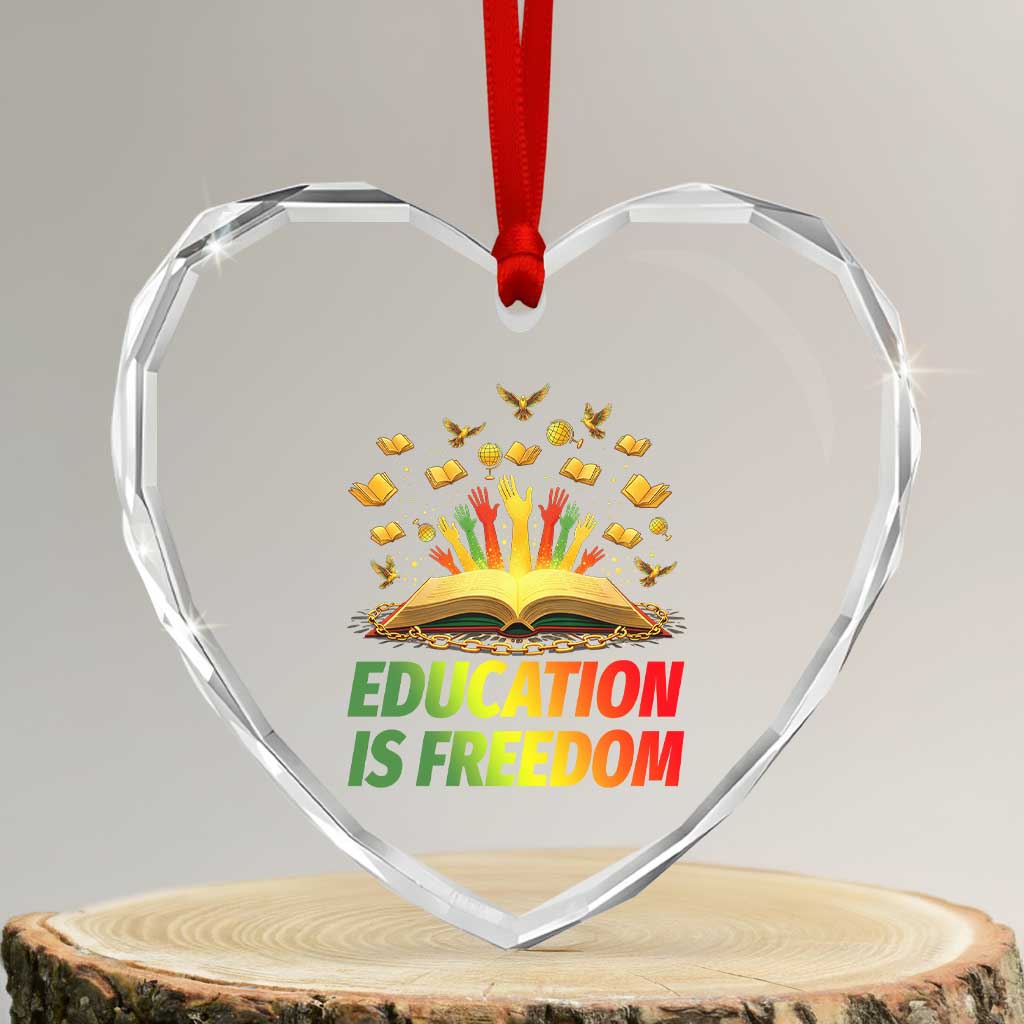 Education Is Freedom Heart Crystal Glass Ornament Black Education Teacher Gift TS12 Transparent Glass 3'' Heart Print Your Wear