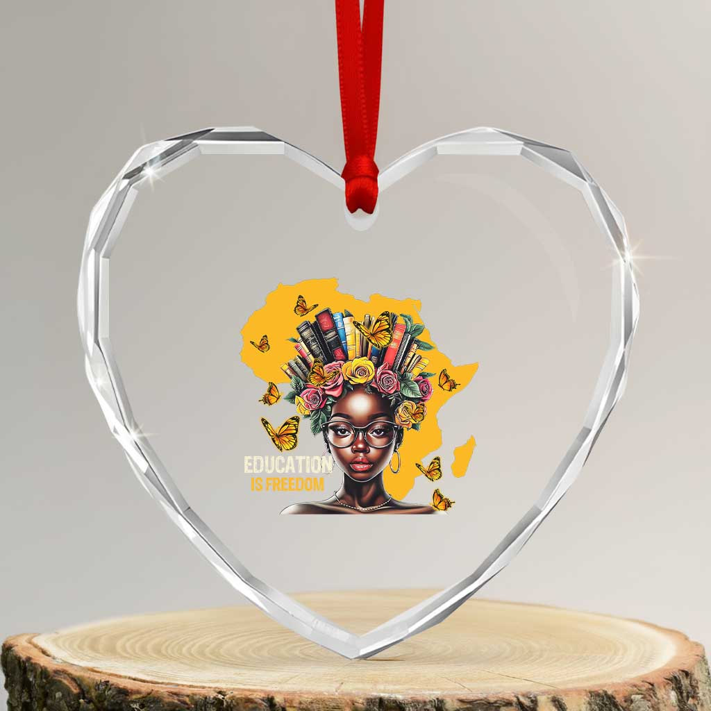 Education Is Freedom Heart Crystal Glass Ornament Black Teacher Books Black History Month TS02 Transparent Glass 3'' Heart Print Your Wear