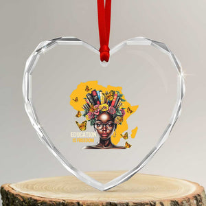 Education Is Freedom Heart Crystal Glass Ornament Black Teacher Books Black History Month TS02 Transparent Glass 3'' Heart Print Your Wear