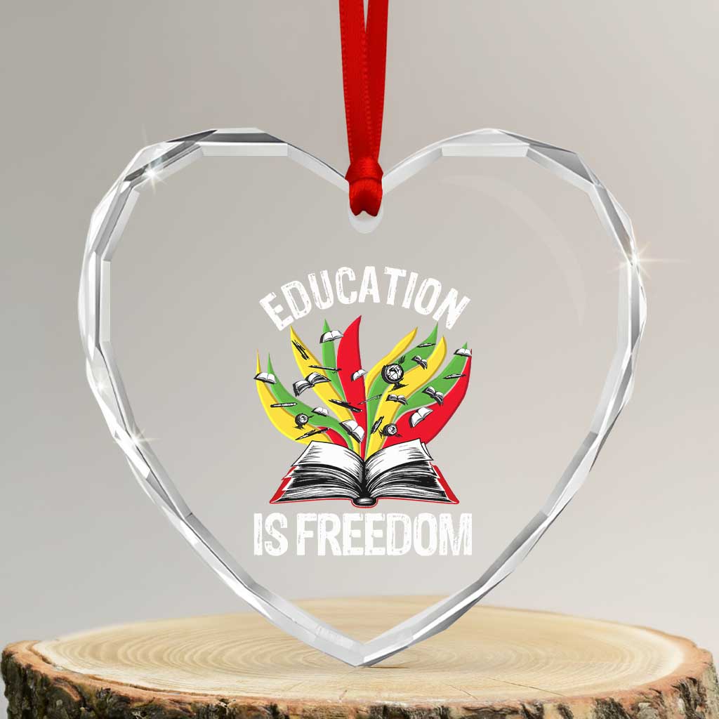 Education Is Freedom Heart Crystal Glass Ornament Teaching Black History Month Books TS02 Transparent Glass 3'' Heart Print Your Wear
