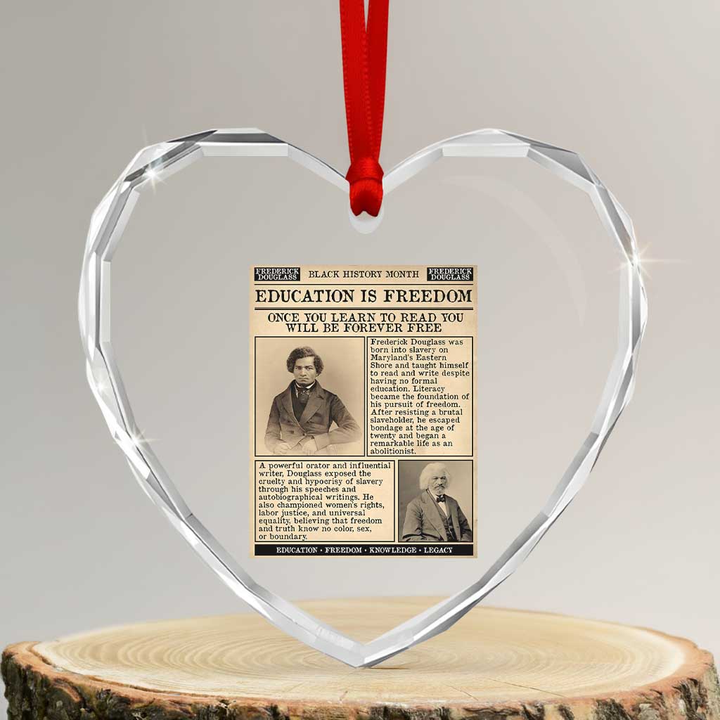 Education Is Freedom Newspaper Heart Crystal Glass Ornament Frederick Douglass Black History Month Gift TS12 Transparent Glass 3'' Heart Print Your Wear