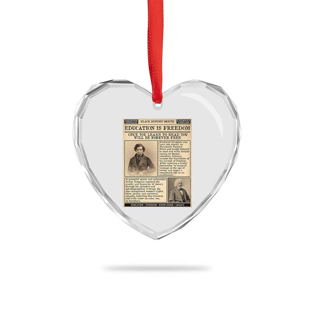 Education Is Freedom Newspaper Heart Crystal Glass Ornament Frederick Douglass Black History Month Gift TS12 Print Your Wear