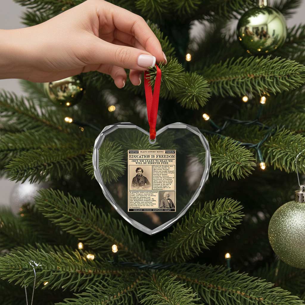 Education Is Freedom Newspaper Heart Crystal Glass Ornament Frederick Douglass Black History Month Gift TS12 Print Your Wear