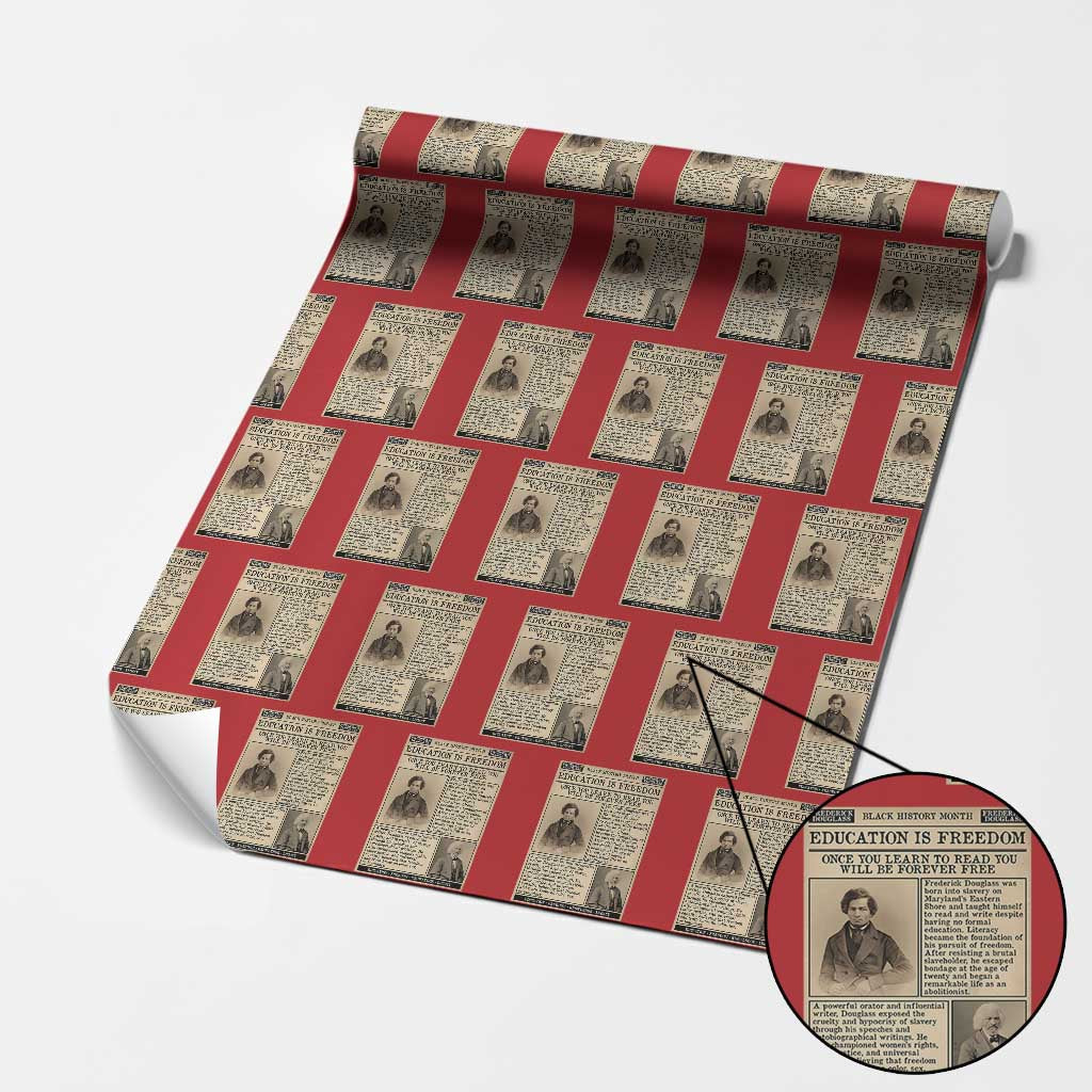 Education Is Freedom Newspaper Wrapping Paper Roll Frederick Douglass Black History Month Gift TS12 Red Print Your Wear