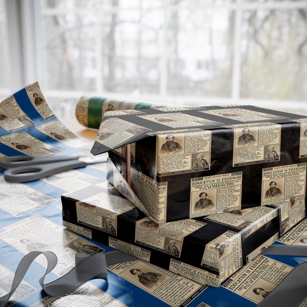 Education Is Freedom Newspaper Wrapping Paper Roll Frederick Douglass Black History Month Gift TS12 Black Print Your Wear