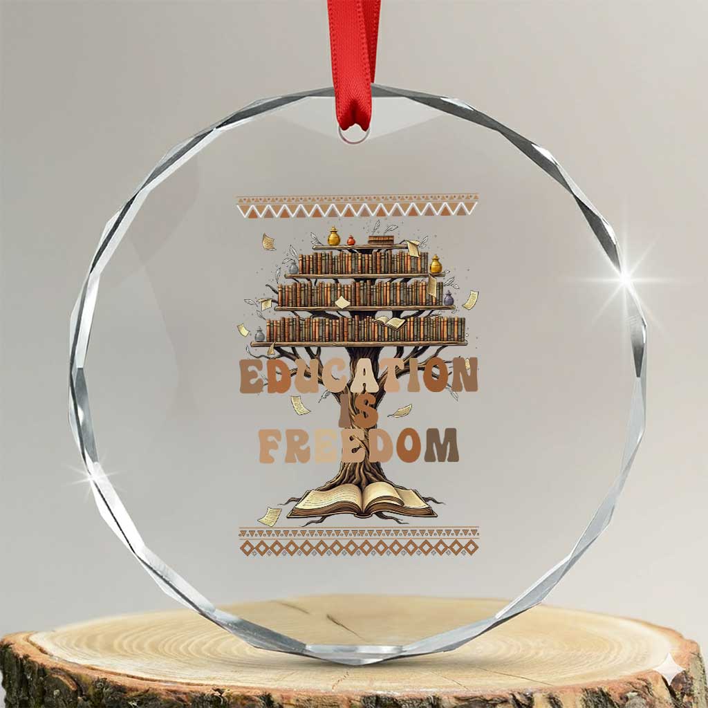 Education Is Freedom Teacher Gift Crystal Glass Ornament Inspirational Africa Map Book Stack TS12 Transparent Glass 3'' Circle Print Your Wear