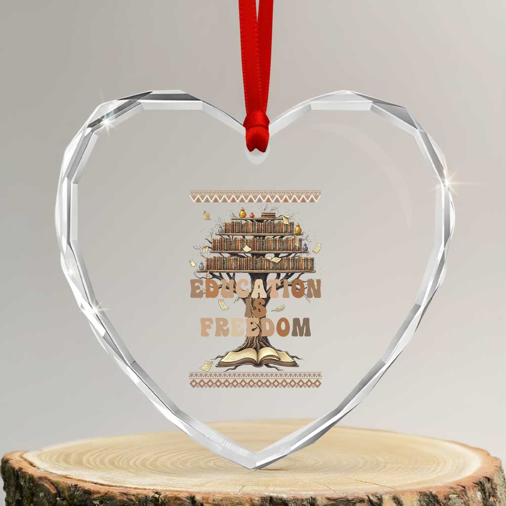 Education Is Freedom Teacher Gift Heart Crystal Glass Ornament Inspirational Africa Map Book Stack TS12 Transparent Glass 3'' Heart Print Your Wear